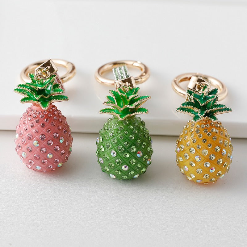 Wholesale Creative Cute Diamond-encrusted Alloy Rhinestone Three-dimensional Pineapple Keychain